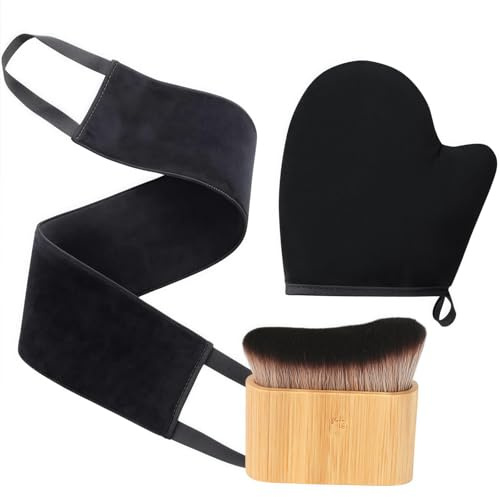 3 in 1 Self Tanning Mitt and Brush Back Tanner Applicator Kit, Self Tan Mitt Glove Tanning Brush for Body and Face, Lotion Applicator for Back