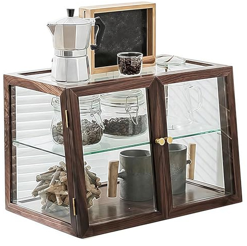 WENNEWU Vitrina De PasteleríA De 2 Niveles, Armario De Almacenamiento para Bar De Vinos Y Café, Armario De Madera para Mostrador, para Salas Estar, PanaderíAs, CafeteríAs Y Oficinas,Trapezoidal