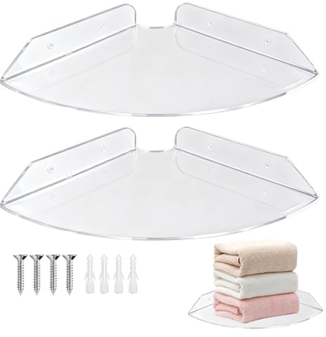 Estante Esquina,2 Piezas Estante flotante acrílico blanco para esquina, estante de pared para esquina, adecuado para baños, cocinas, dormitorios, salones, comedores y oficinas.
