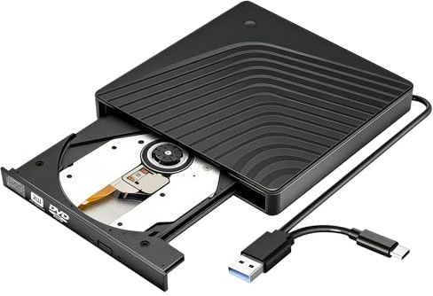 Vutlace External CD DVD Drive, Ultra-Slim CD ROM Burner Reader Writer Drive Portable DVD Player, USB 3.0 and Type-C Optical, Compatible with Laptop Desktop PC Windows XP/7/8/10/11 Mac