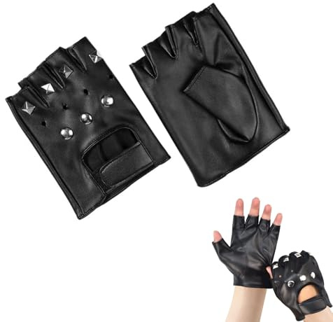 NUOM Guanti Senza Dita in Pelle PU con Borchie, Mezze Dita Traspiranti da Donna e Uomo, Guanti Punk per Guida, Ciclismo, Moto, Cosplay, Festival e Uso Quotidiano