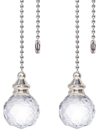 LONGSHENG - SINCE 2001 - Clear Crystal Prism Ball 30mm 2 Pieces Dazzling Crystal Ceiling Fan Pull Chain Pull Chain Extension with Connector for Ceiling Light Fan