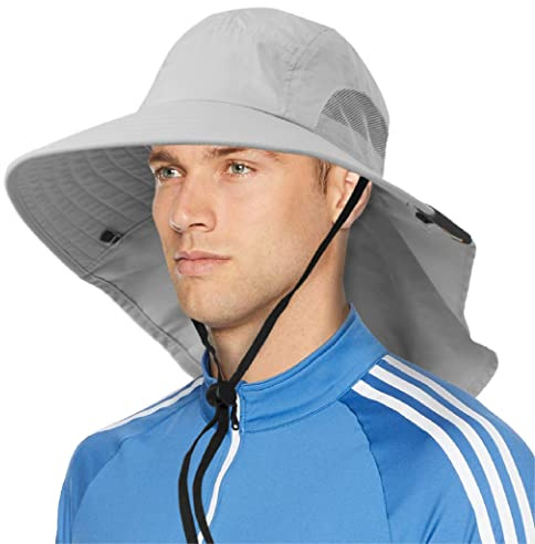 SUN CUBE Wide Brim Sun Hat with Neck Flap, Fishing Hiking for Men Women Safari, Neck Cover for Outdoor Sun Protection UPF50+ | Light Gray