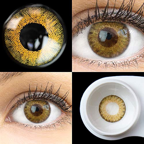 GLAMLENS Lenti a contatto colorate marroni Flora Honey - mensili - con porta lenti a contatto - marrone naturali in silicone idrogel - 2 pezzi - DIA 14.50 - senza correzione 0.00 diottrie