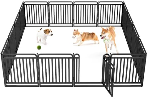 New Thickened Version Dog Playpen, 32 Inch Dog Fences for The Yard, Portable Outdoor Dog Playpen for Large/Medium/Small Dogs, Foldable Metal Dog Dlaypen, with Doors (16 Panels, 32 Inch)