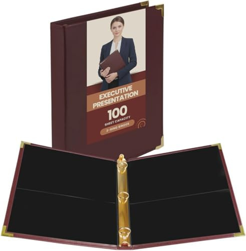 Orwell Classic Collection Executive Presentation 3 Ring Binder, Round Ring 1/2 Inch Capacity with Brass Ring Metal and Brass Corners (Brown)