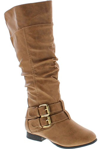 TOP Moda Womens Coco-20 Knee High Round Toe Buckle Slouched Riding Flat Boots,Taupe,10