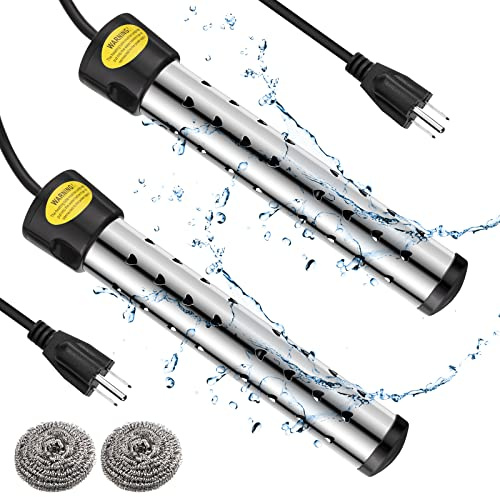 Treela 2 Pcs Immersion Water Heaters Portable Electric Submersible Pool/Hot Tub Heater with 304 SS for Bathtub, Bucket, Basin 5 Gallon Water in Minutes(Black,2000W)