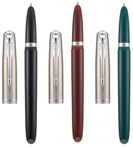 3 Jinhao 86 Füllfederhalter-Set (schwarzes, weinrotes und grünes Harz) Extra feine Feder mit nachfüllbarem Tintenkonverter