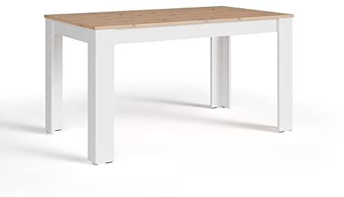 byLIVING Esstisch NORI/Moderner Küchentisch in Eiche-Optik/Untergestell Melamin weiß/Großer Tisch / 140 x 80, H 75 cm