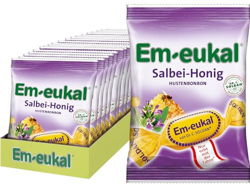 Em-eukal Hustenbonbons Salbei-Honig, mit Vitamin C, Zuckerhaltig & Laktosefrei, (20 x 75 g)