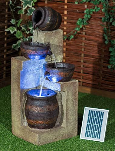 LQSSA Fontaine d'eau de Jardin extérieure, Bols en Cascade à énergie Solaire, Fontaine d'eau extérieure sur Pied, Cascades d'eau pour la Maison et la Cour Decoration