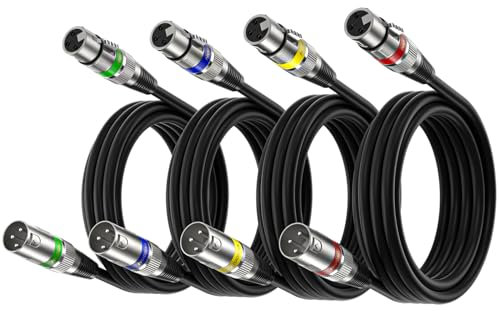 NUOSIYA Cable XLR 3m 4 Pack, XLR Cable Macho Hembra, Cable de micrófono XLR macho a hembra Cable XLR balanceado de 3 pines para micrófono, mezclador, altavoz, amplificador