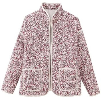 Perbai Manteau à capuche réversible léger pour femme avec motif floral et doublure matelassée, violet, X-Large