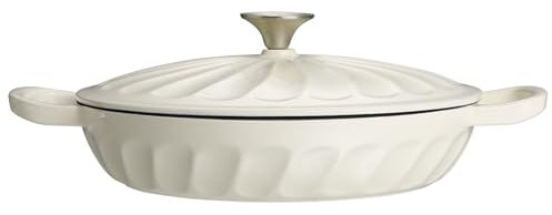 Enameled Cast Iron Braiser, 3.8 Quart Enamel Dutch Oven with Handles, Cast Iron Braiser Pan with Lid,Enameled Cookware (White)