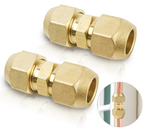 2 Stück 1/4 Klimazubehör-Doppelnippel für Kupferrohre, 1/4 Zoll Kupferrohrverbinder, Kein Schweißen Erforderlich Doppelmutter Set, Muttern Rohrverschraubung, Klimaanlagen Werkzeug, Zubehör