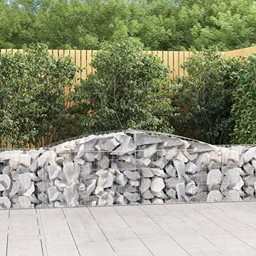 Gecheer Jardinera Exterior,Gaviones de Piedra,Jardinera de gaviones,Gaviones de Piedras Cesta muros 4 uds 400x50x60/80 cm,Gaviones Decorativos,Forma de Arco Hierro