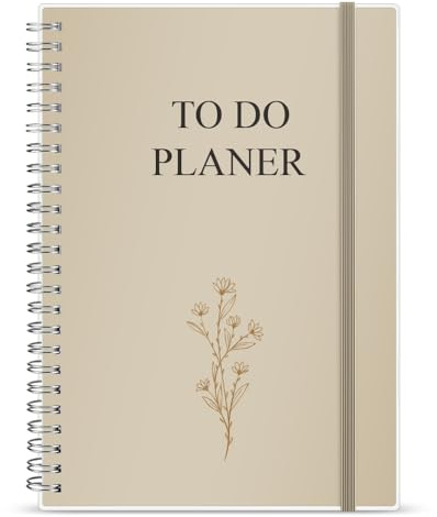 Getvow Tagesplaner undatiert, Notizbuch mit To Do Liste Aufgabenliste Terminplaner Spiralblock 120 Seiten 148x210mm Notizblöcke Hard Cover Tagesplanung für Büro Schule Organizer, Beige