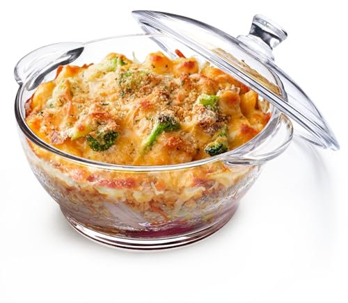 NUTRIUPS Casseruola in vetro da 1,5 l con coperchio, casseruola in vetro temperato adatta al forno, teglia rotonda da 18 cm (trasparente, 1,5 l)