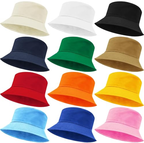 ASMIZ Lot de 12 chapeaux bob en vrac pour homme et femme - Chapeau de soleil pliable - Léger - Pour l'extérieur, le voyage, la plage