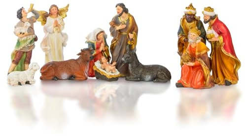 Avilia Set Natività in Resina 11pz per Presepe di Natale - Statuette del Presepe da 20cm Ideali Come Decorazioni Natalizie con Gesù Bambino, Giuseppe e Maria - Adattabili a Diversi Presepi