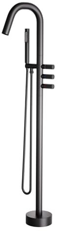 BiaoTeng Grifo de Pie para Bañera Exenta Latón Frio y Caliente 2 Functions Grifo Bañera Independiente Negro