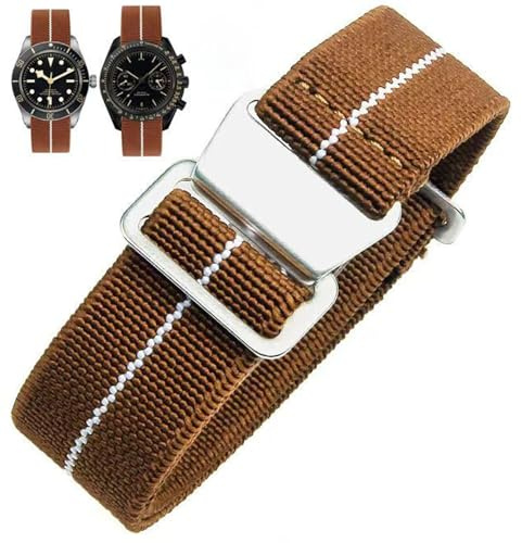 Nizonlaie Elastic Nylon Watch Band French Troops Paratrooper Military Parachute Style 18mm 20mm 22mm Hook-and-Loop Premium Striped Fabric Nylon Replacement Watch Strap for Men Women