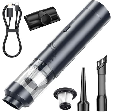 GOEDCH Aspiradora de mano: aspiradora de coche con batería, 13000 Pa portátil mini aspiradora con carga rápida tipo C, aspiradora de mano con batería, bomba de soplador de aire multifunción fuerte