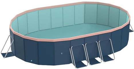 Oval Free Inflatable PVC Swimming Pool,Foldable Pool,Oversized Thickened,Summer Water Party for Outdoor & Garden & Backyard,Dark Blue (118 inch)