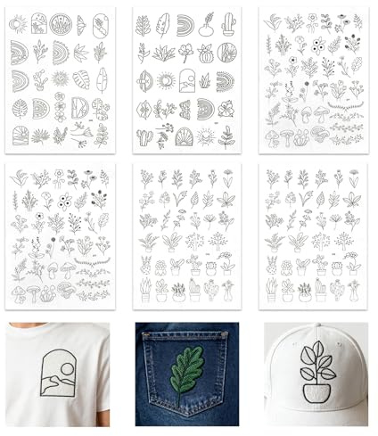 6 Hojas Papel Soluble Para Bordar Con Dibujos, Papel Soluble Para Bordar Autoadhesivo, Patrones De Bordado Solubles En Agua, Para Bordado A Mano, Adecuado Para Principiantes Del Bordado Y Entusiastas