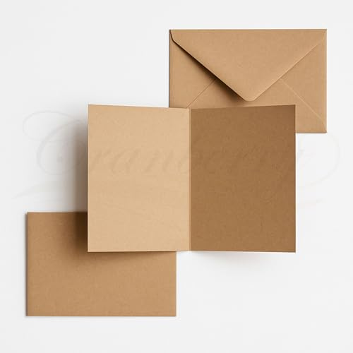 Cranberry 25 Pack - A6 ECO Kraft Card Making Set - Natural Brown Blank Creased Cards with Matching C6 Kraft Envelopes - for DIY Invitations, Cards and Stationery