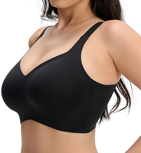 PQK Push Up Bra Jelly Bras for Women T Shirt Bras Full Coverage Wireless Bra Seamless Supportive Bra Size Bralette Comfortable Minimizer Bras Black