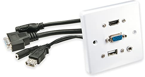 LINDY 60220 Plaque Murale VGA/HDMI/USB/Jack 3,5mm Stéréo, Blanc
