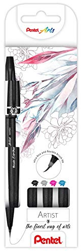 Pentel - SESF30C-4 Brush Sign Pen Artist - Rotulador punta pincel, estuche de 4 uds, surtido