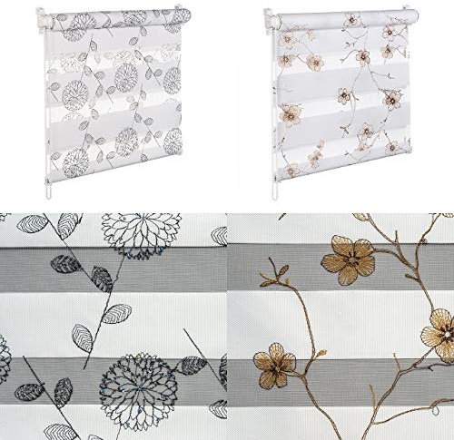 KSHANDEL24 DOPPELROLLO MIT Pailetten UND GLANZFASER Kupfer BRAUN Weiss SCHWARZ Blumenmuster (Blumen schwarz mit Pailletten, 65x150 cm)