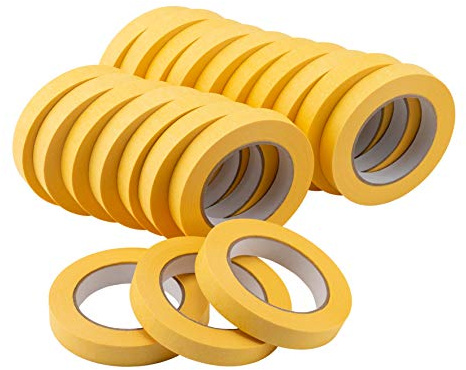 Lichamp 20-Pack Automotive Refinish Masking Tape Yellow 18mm x 55m, Cars Vehicles Auto Body Paint Tape, Automotive Painters Tapes Bulk Set 0.7-inch x 180-foot x 20 Rolls