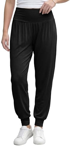 Love My Fashions® Women Plain & Printed Alibaba Harem Baggy Style Trouser Ankle Cuff Elastic High Waist Full-Length Pajama Gym Sports Casual wear Yoga Pants Black