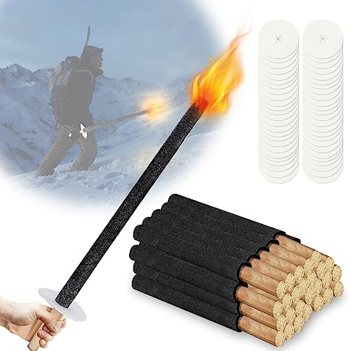 SWANEW 25 Stück Fackeln aus Natürlichem Wachs mit Handschutz, Brennzeit 45 min, Wachsfackeln mit Langem Griff für Draußen Nachtwanderung Lagerfeuer