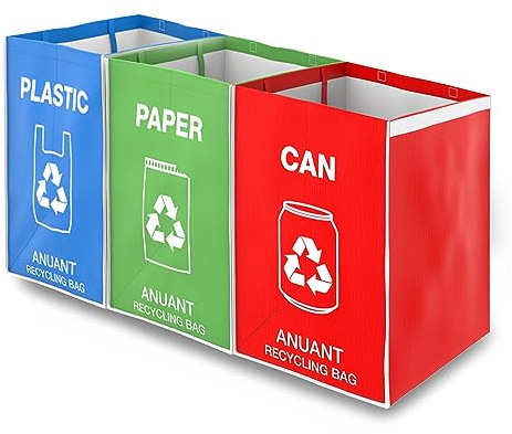 ANUANT Separate Recycling Waste Bin Bags for Kitchen Office in Home - Large Size Sturdy Double Handles 10 Gallon Recycle Garbage Sorting Bins