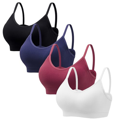 HBselect 4Pcs Sujetador sin Aros para Mujer Cómodo Bralette Mujer sin Costuras, Bralette Confeccionado en Microfibra Tipo Top, Sujetador Elastizado sin Costuras