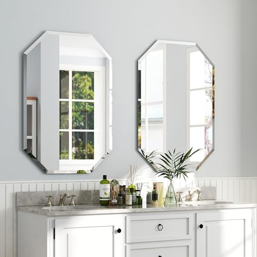 Chende 2 Packs Bathroom Mirror for Wall, 24x32 Octagon Frameless Mirror with Beveled Edge, Vanity Mirror for Bathroom Living Room Bedroom Vertical or Horizontal