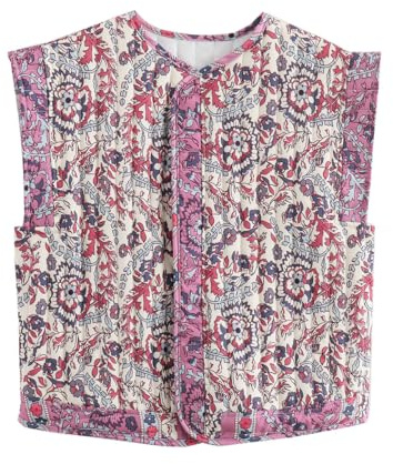 Alafime Haut pour femme Y2K avec motif floral, col rond, sans manches, style Cottagecore Cutecore, douillet, matelassé, à fleurs, style Harajuku Fairycore, vêtement court, Multicolore, Taille S