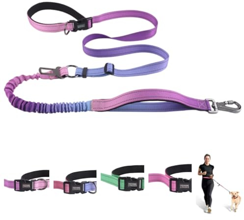 COSYHOMELONDON Guinzaglio per cani a mani libere, resistente, senza tirare, elastico per cani da corsa, per addestramento a piedi, con cintura di sicurezza per auto, 1,2 - 1,8 m (campanula)