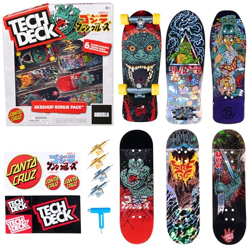 Tech Deck, Godzilla Sk8shop Fingerboard Bonus Pack, Mini Skateboard da Collezione Personalizzabili, Giocattoli per Bambini da 6 Anni in su