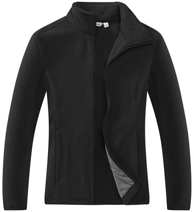 33,000ft Damen Fleecejacke mit Durchgehendem Reißverschluss Stehkragen Damen Leichte Fleece Jacke Outdoor Damenjacke für Wandern und Freizeit,Schwarz S