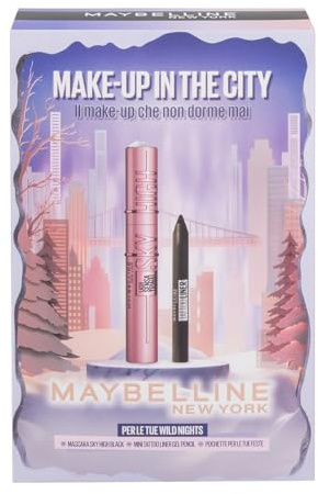 Maybelline New York Cofanetto Regalo, Con Mascara e Mini Matita Occhi, Volume e Lunghezza, Sguardo Intenso, Con Pochette, Mascara Sky High Classic, Matita Occhi Tattoo Liner Black