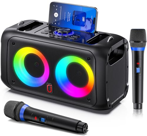JYX Equipo de karaoke con 2 micrófonos, altavoz Bluetooth con luz, máquina de karaoke portátil con TWS, USB, SD, caja de fiesta para adultos y niños