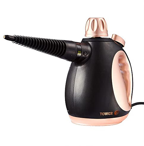 Tower T134000BLG Corded Handheld Steam Cleaner with 9 Accessories, 1050W, Black and Rose Gold