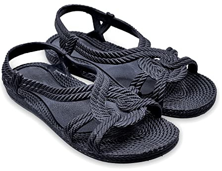 BRASILERAS Sandalias Planas Esmirna para Mujer, Azul Marino, 37 EU