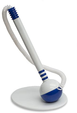 OFFICER PRODUCTS Kugelschreiber mit Teleschnur Basic/Schreibfarbe Blau/Kugelschreiberständer/Selbstklebend/Farbe: blau-weiß, 1 Stück (1er Pack)